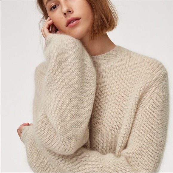 Aritzia Sweaters - Aritzia Little Moon Gardenia Pointelle Mock Neck Cream Sweater Wool Mohair Small